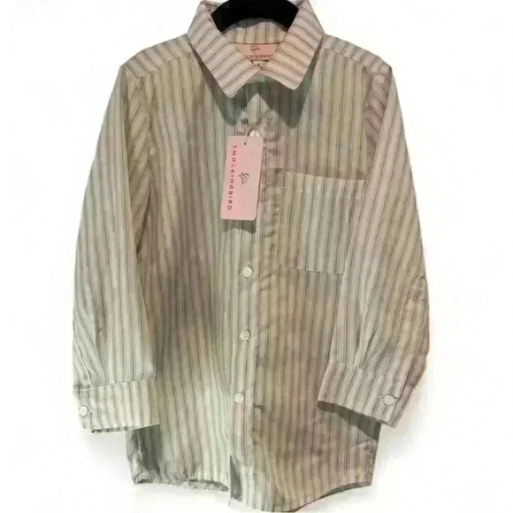 NWT-Smockingbird Kids Striped Button-Up Shirt Green Size 6 Long Sleeve - Picture 1 of 4